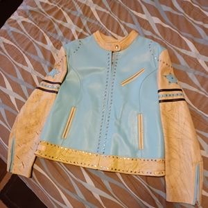 Women's Leather Moto Jacket Mint Green/Taupe Size XXL